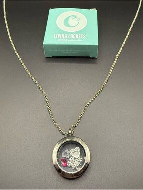 Origami Owl Silver Family Living Locket Necklace with Pink Accent